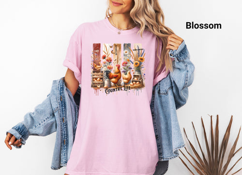 Country Life Graphic Tee, Casual & Stylish Brushstroke TShirt for Farm Lovers, Great Gift for Chicken Lovers, Farm Life, Comfort Colors® Tee