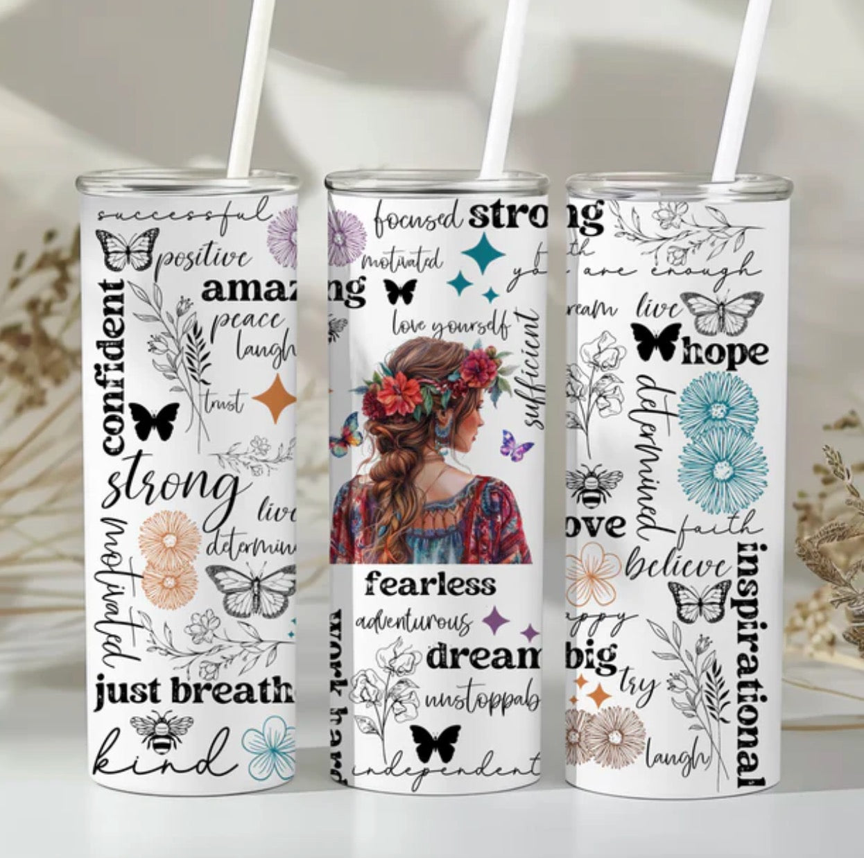 Boho Affirmation Tumbler, Empowering Bohemian Goddess Design