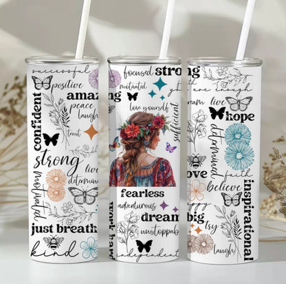 Boho Affirmation Tumbler, Empowering Bohemian Goddess Design