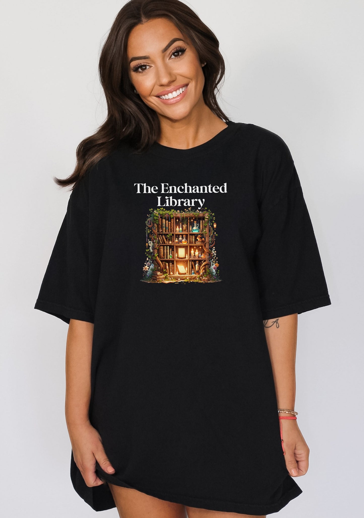 The Enchanted Library T-Shirt – Mystical Book Lover Design, Witchy tee, Books of Enchantment