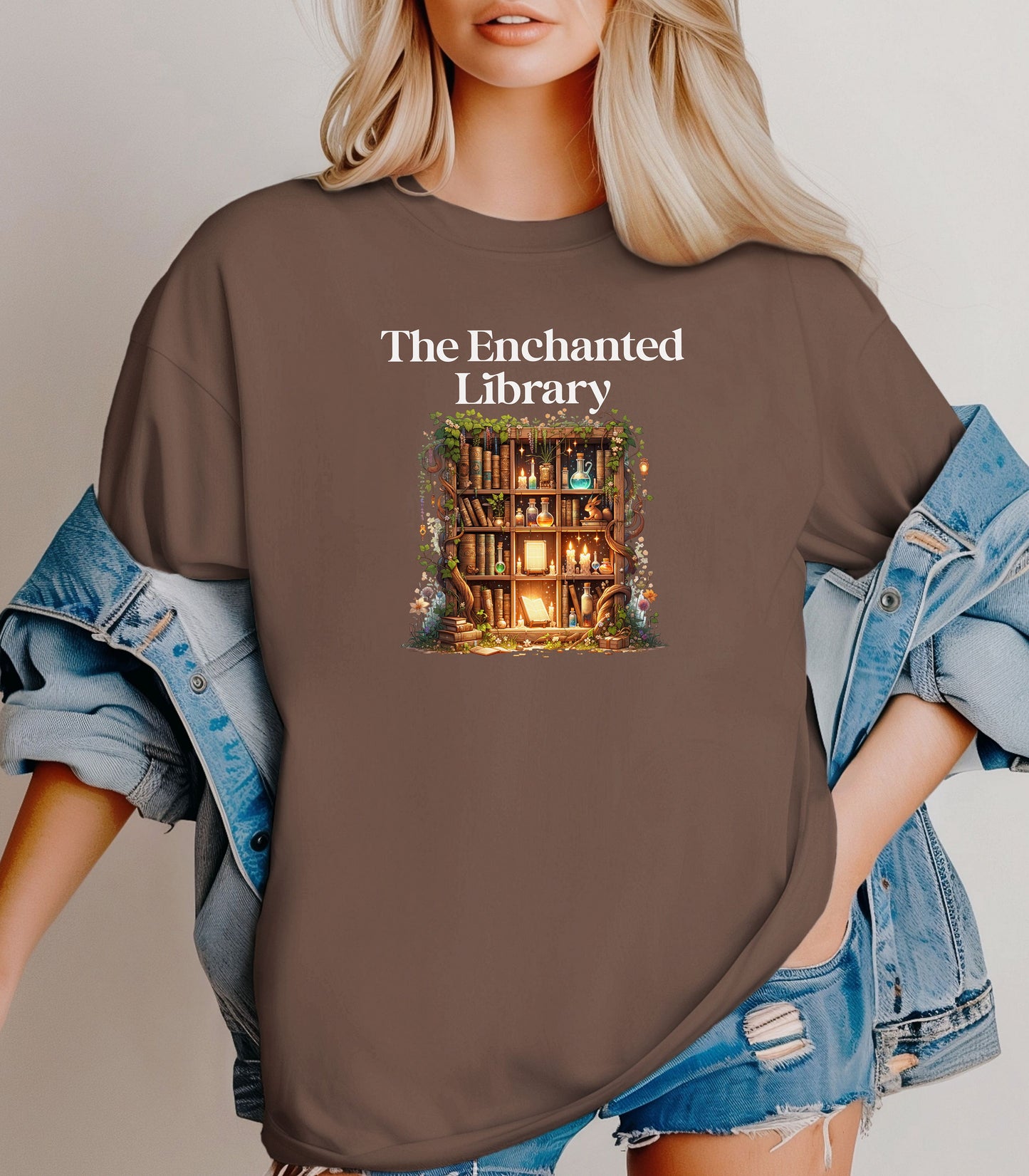 The Enchanted Library T-Shirt – Mystical Book Lover Design, Witchy tee, Books of Enchantment