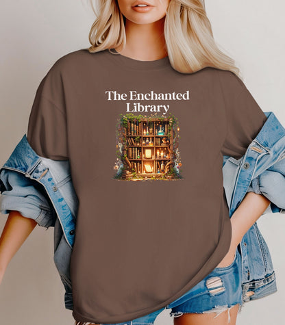 The Enchanted Library T-Shirt – Mystical Book Lover Design, Witchy tee, Books of Enchantment