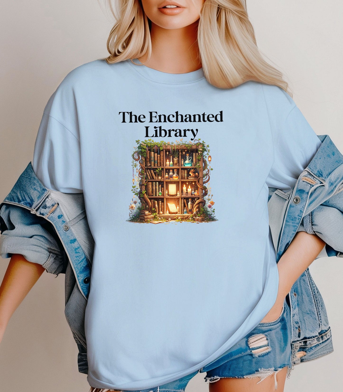 The Enchanted Library T-Shirt – Mystical Book Lover Design, Witchy tee, Books of Enchantment