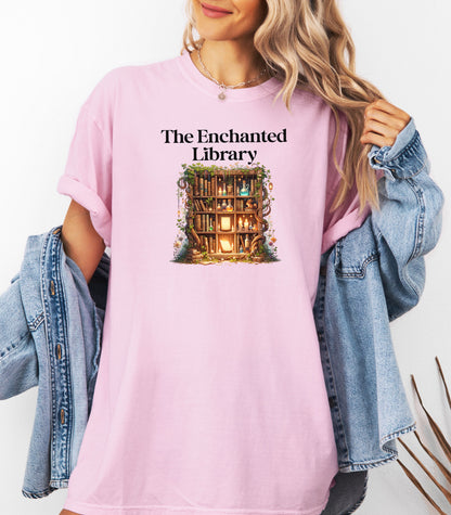 The Enchanted Library T-Shirt – Mystical Book Lover Design, Witchy tee, Books of Enchantment