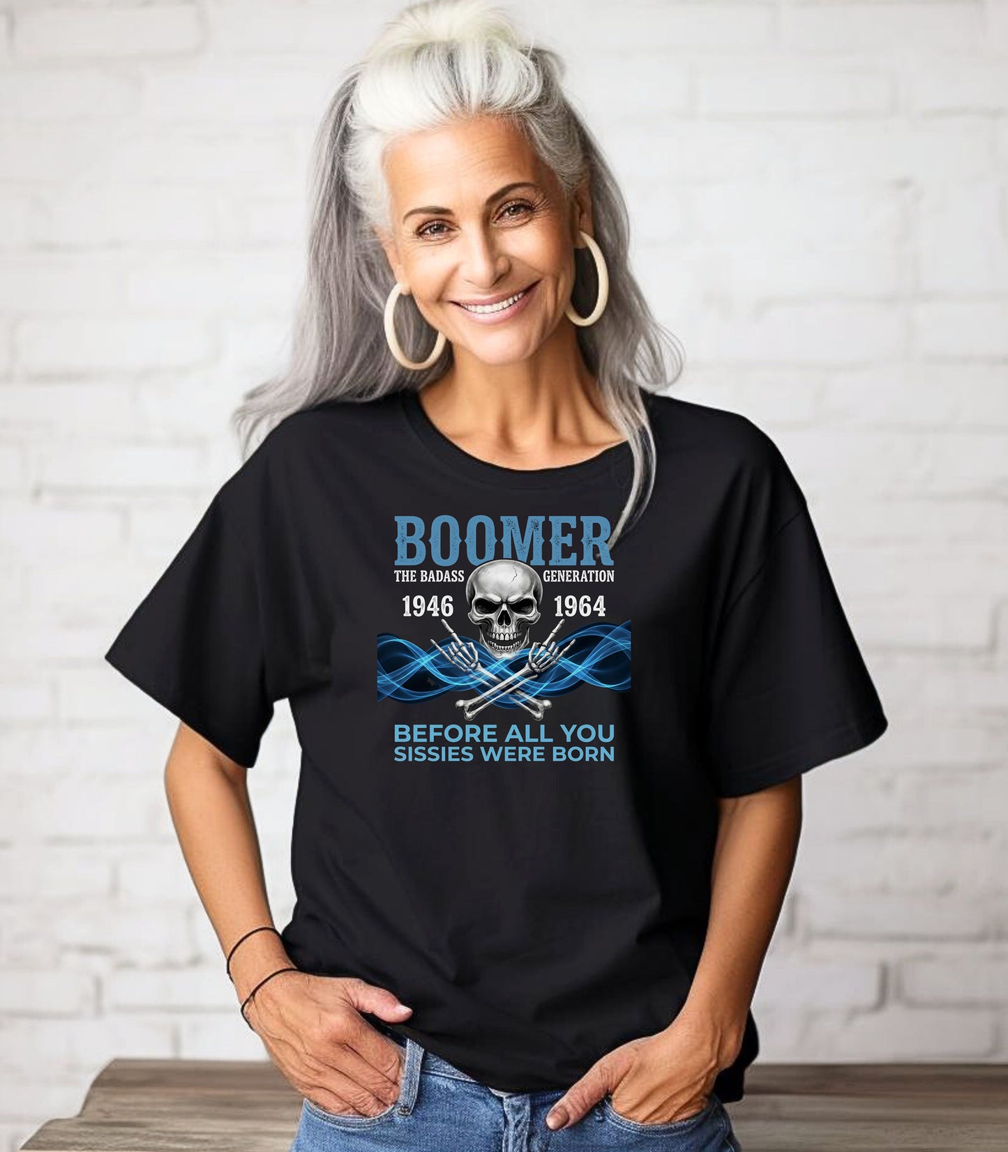 Boomer The Badass Generation 1946 to 1964 Skull T-Shirt - Blue