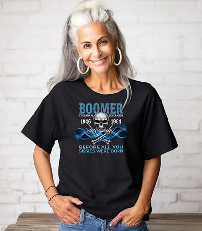 Boomer The Badass Generation 1946 to 1964 Skull T-Shirt - Blue