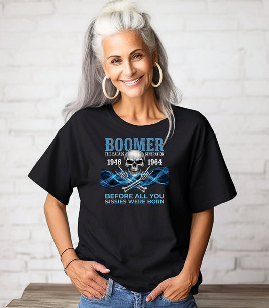 Boomer The Badass Generation 1946 to 1964 Skull T-Shirt - Blue