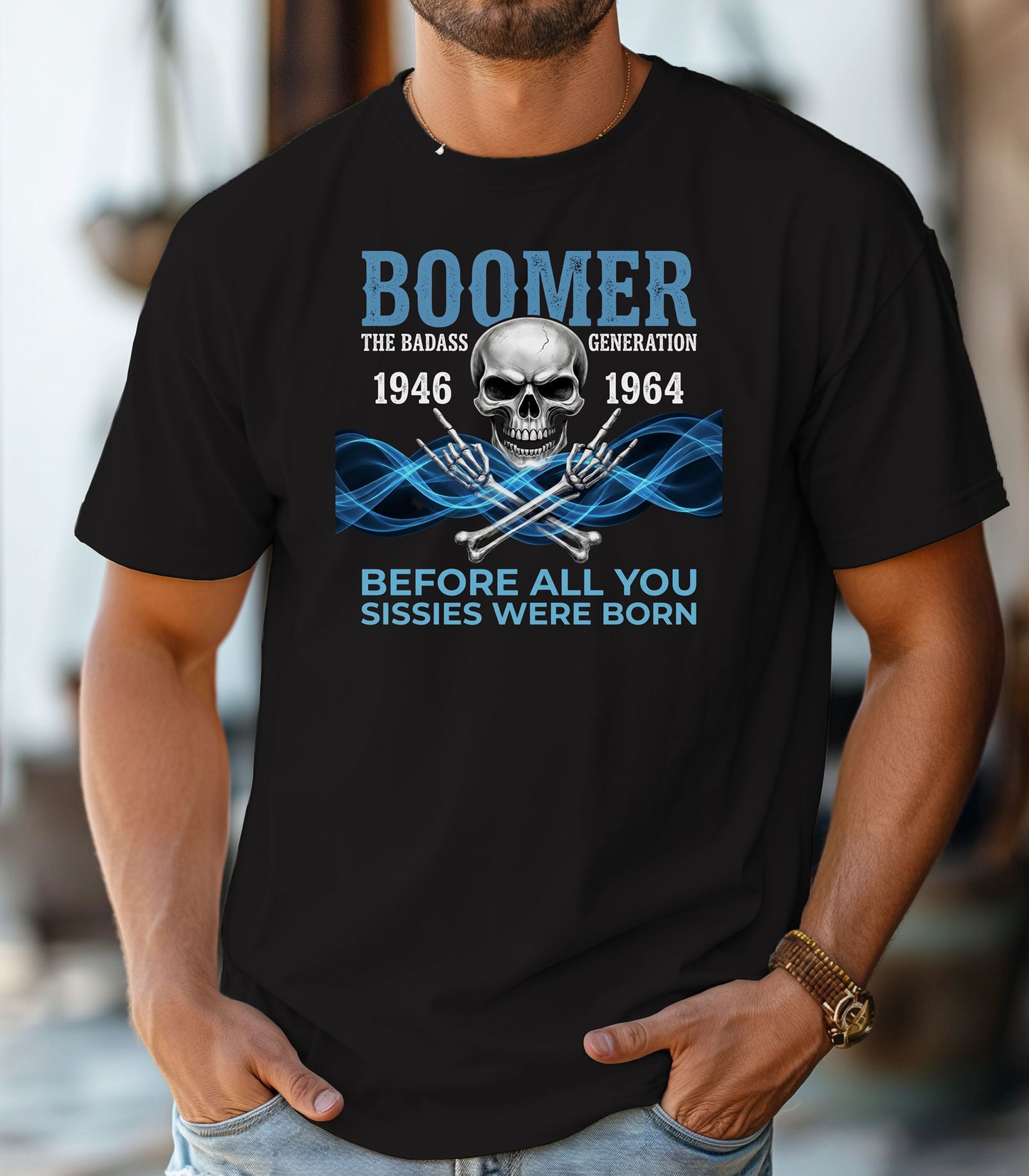 Boomer The Badass Generation 1946 to 1964 Skull T-Shirt - Blue