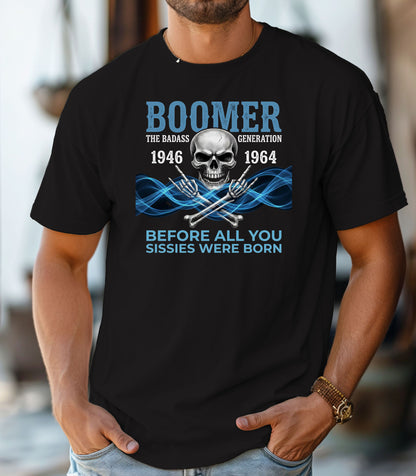 Boomer The Badass Generation 1946 to 1964 Skull T-Shirt - Blue