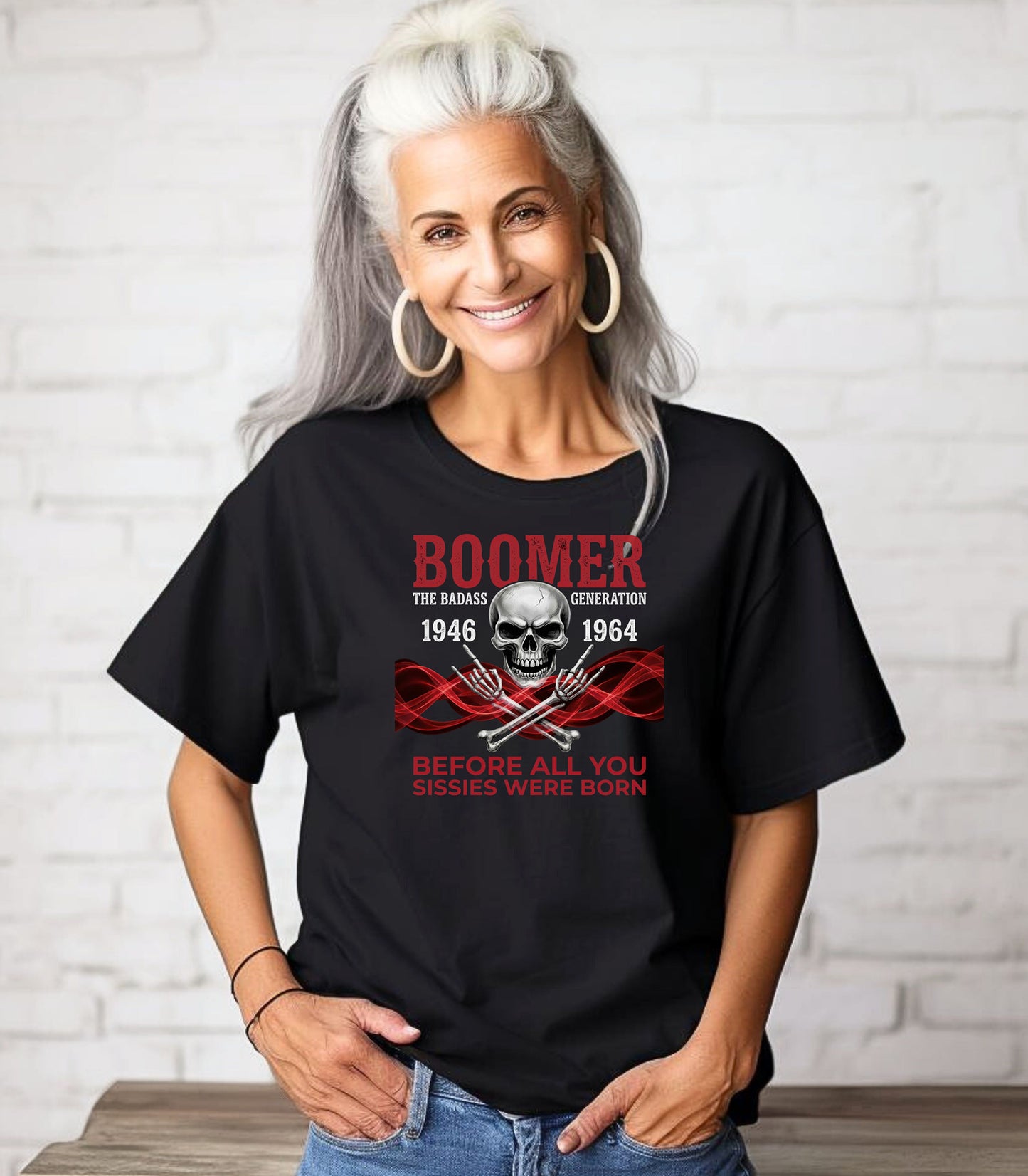 Boomer The Badass Generation 1946 to 1964 Skull T-Shirt - Red