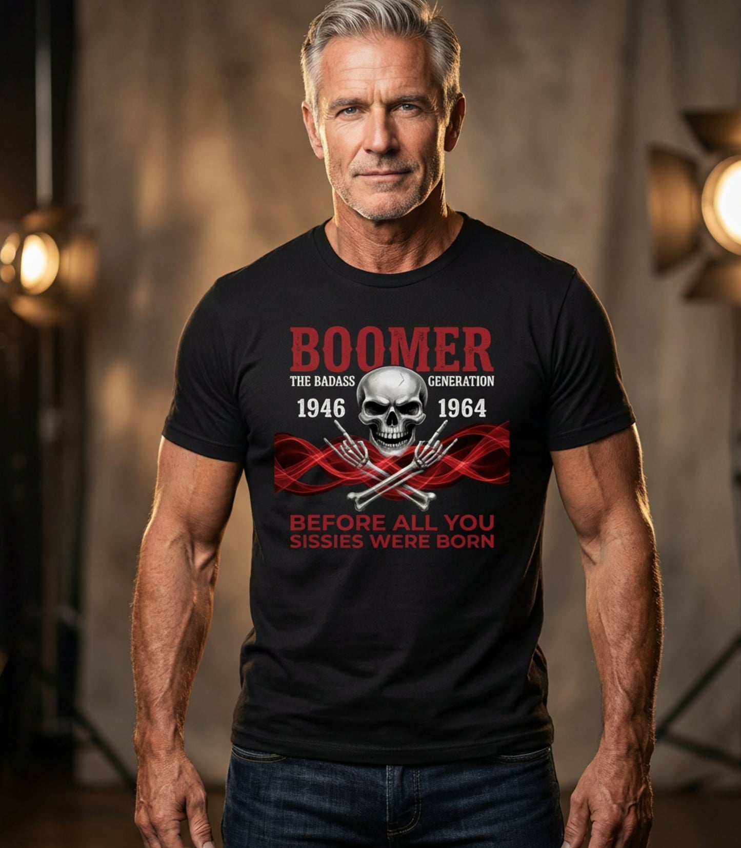 Boomer The Badass Generation 1946 to 1964 Skull T-Shirt - Red