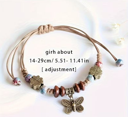 Free Spirit Butterfly Charm Bracelet, Rustic Boho Beaded Jewelry