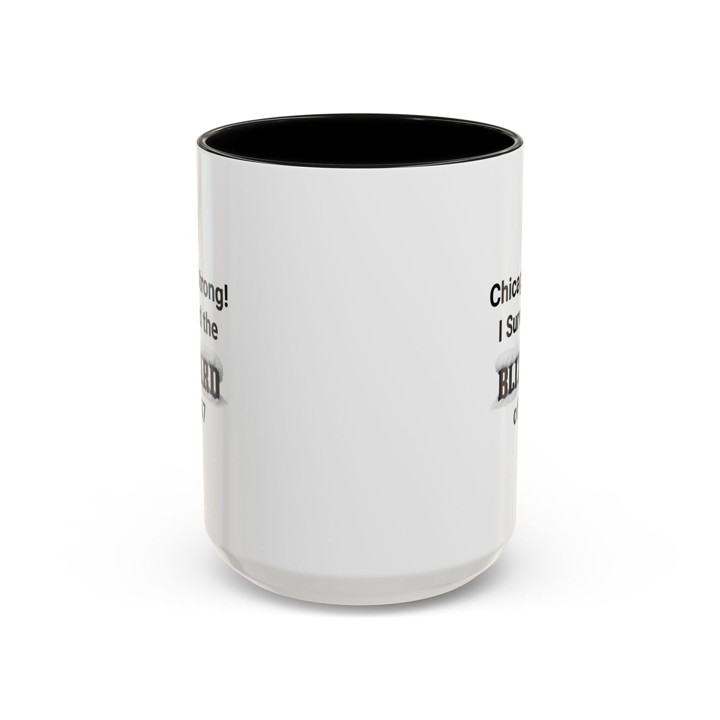 15 oz ceramic white mug with black interior on a white background