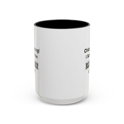 15 oz ceramic white mug with black interior on a white background