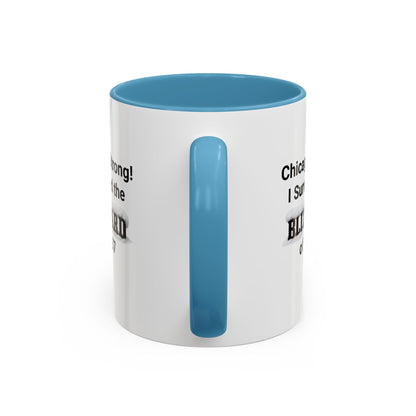 White mug with light blue interior and handle on a white background