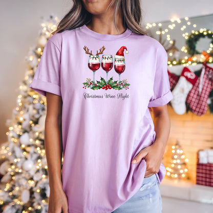 Christmas Wine Flight T-Shirt, Festive Holiday Tee, Holiday Celebration Shirt