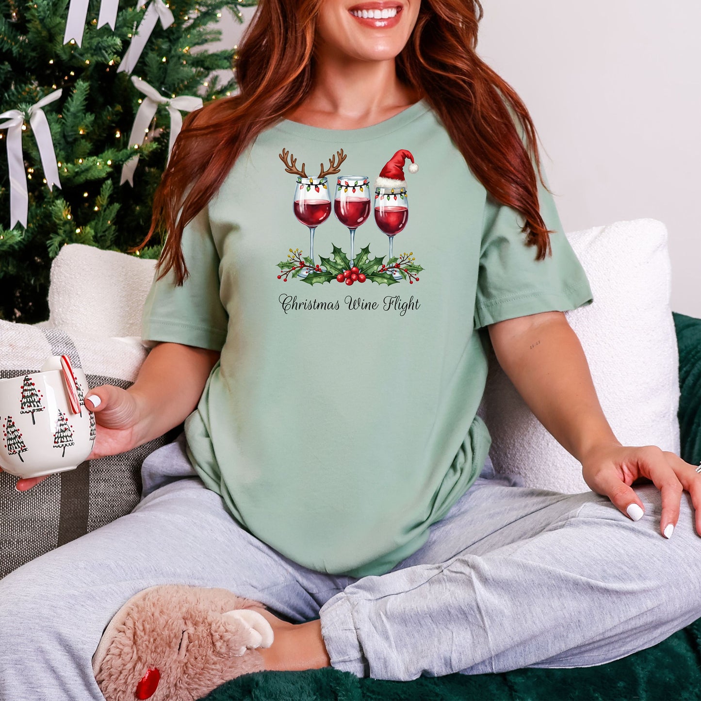 Christmas Wine Flight T-Shirt, Festive Holiday Tee, Holiday Celebration Shirt