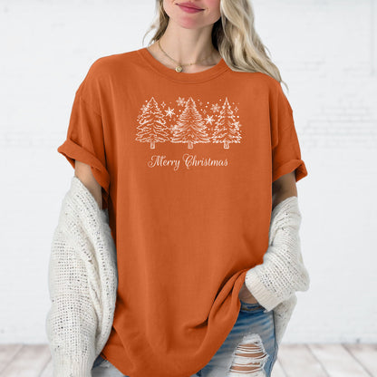 Merry Christmas T-shirt, Vintage Christmas Shirt, Evergreen Trees & Snowflakes T-shirt