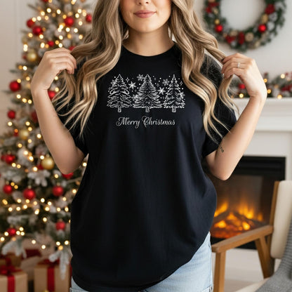 Merry Christmas T-shirt, Vintage Christmas Shirt, Evergreen Trees & Snowflakes T-shirt