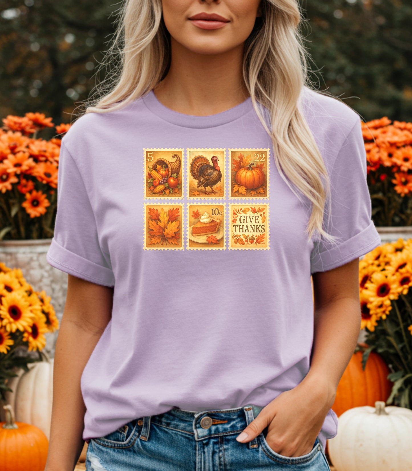 Thanksgiving Postage Stamps Shirt, Vintage Fall Harvest Tee, Pumpkin & Turkey Design