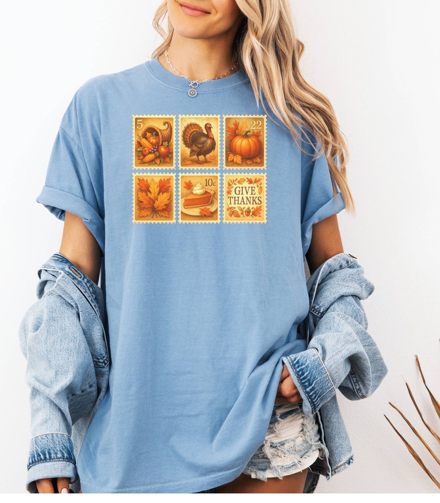 Thanksgiving Postage Stamps Shirt, Vintage Fall Harvest Tee, Pumpkin & Turkey Design