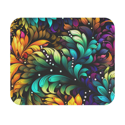 Colorful abstract fractal leaf pattern on a black background