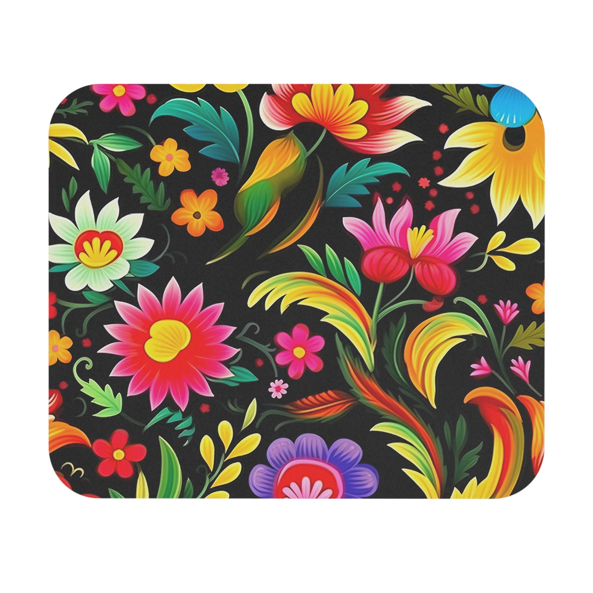 Colorful Mexican floral pattern on a black background