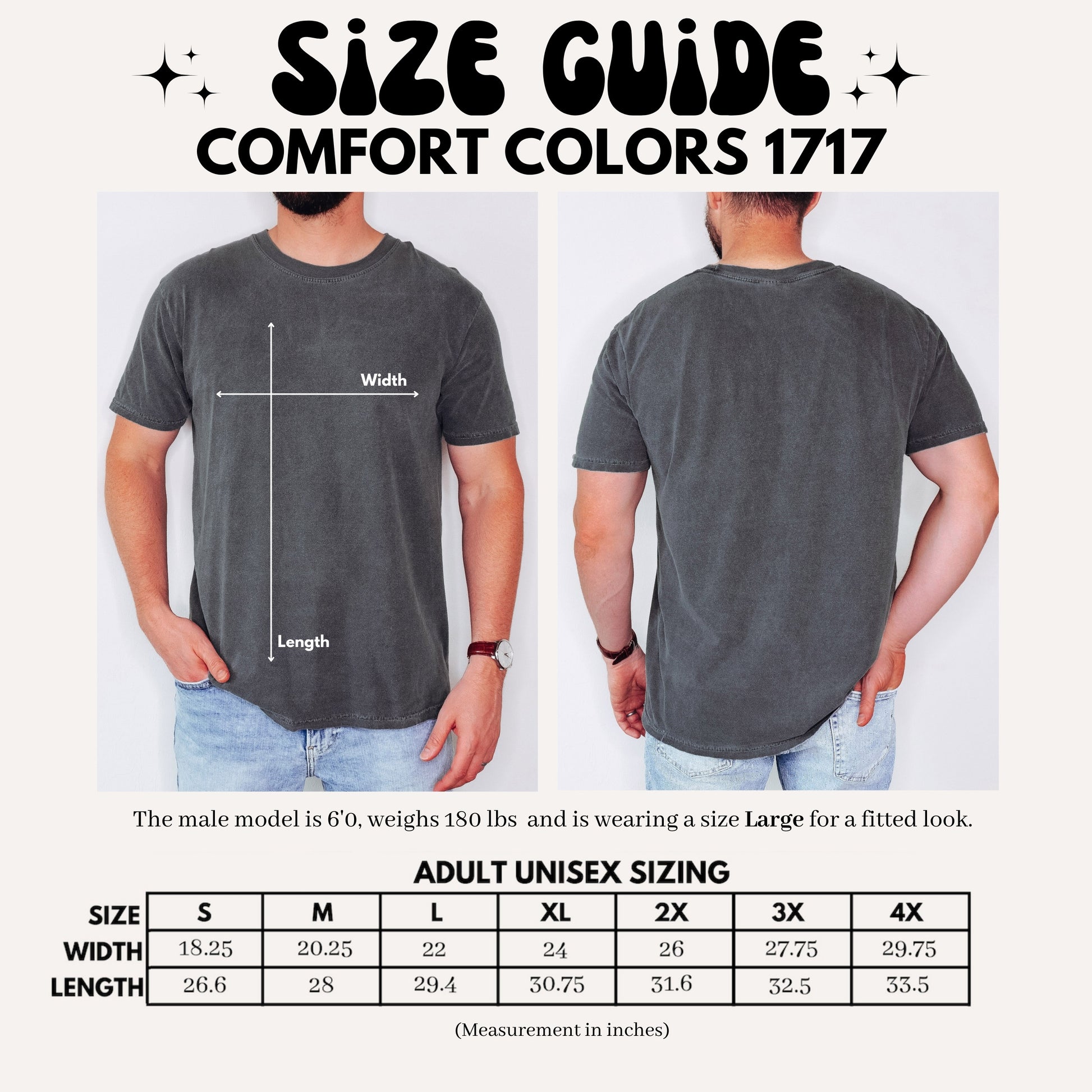 Comfort Colors 1717 Front Back Size Chart