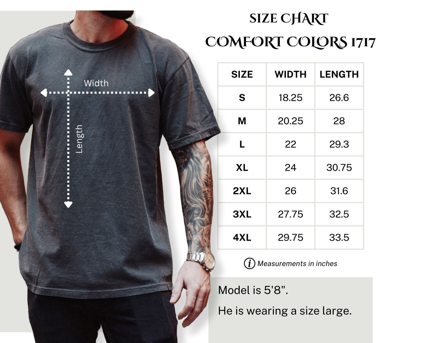 Comfort Colors 1717 Size Chart