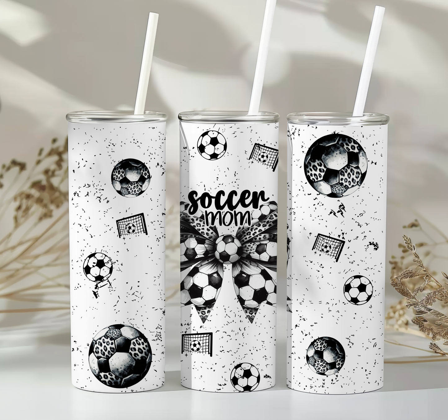Soccer Mom Tumbler – Leopard Print Coquette Bow & Soccer Ball Design