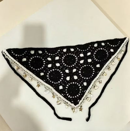 Boho Crochet Triangle Head Scarf with Shells, Summer Hair Wrap