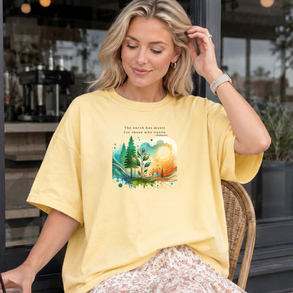 Earth Music Nature Tshirt, Eco-Friendly Gift, Gift for Nature Lovers, Inspirational Tee, Vibrant Watercolor Scene
