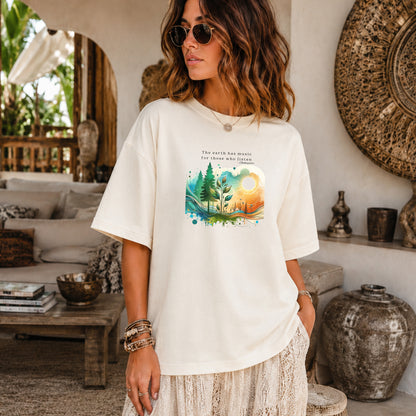Earth Music Nature Tshirt, Eco-Friendly Gift, Gift for Nature Lovers, Inspirational Tee, Vibrant Watercolor Scene