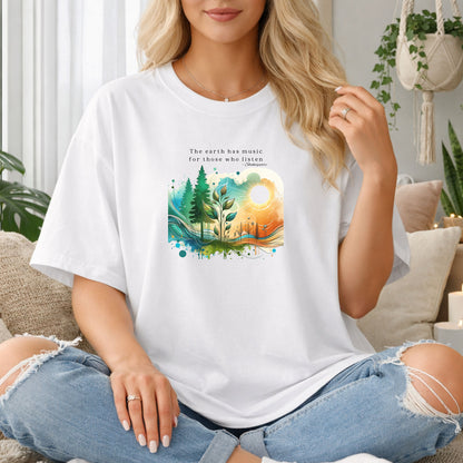 Earth Music Nature Tshirt, Eco-Friendly Gift, Gift for Nature Lovers, Inspirational Tee, Vibrant Watercolor Scene
