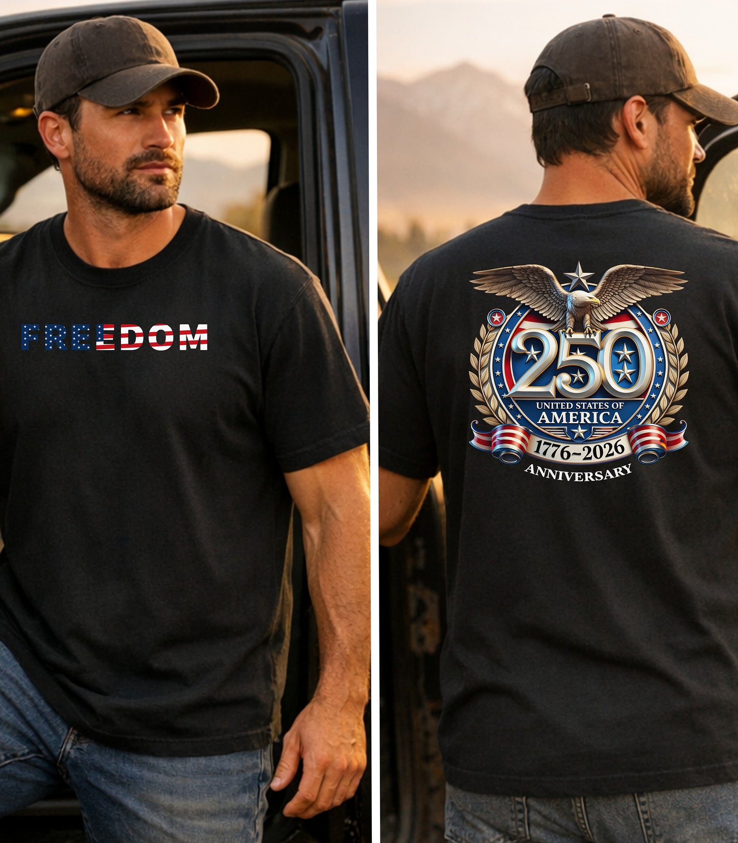 Freedom America 250 T-Shirt, Patriotic Eagle 1776-2026 USA Anniversary Shirt