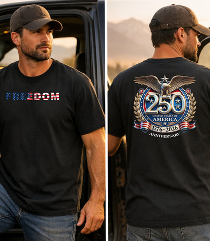 Freedom America 250 T-Shirt, Patriotic Eagle 1776-2026 USA Anniversary Shirt