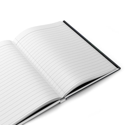 Open notebook with lined pages on a white background