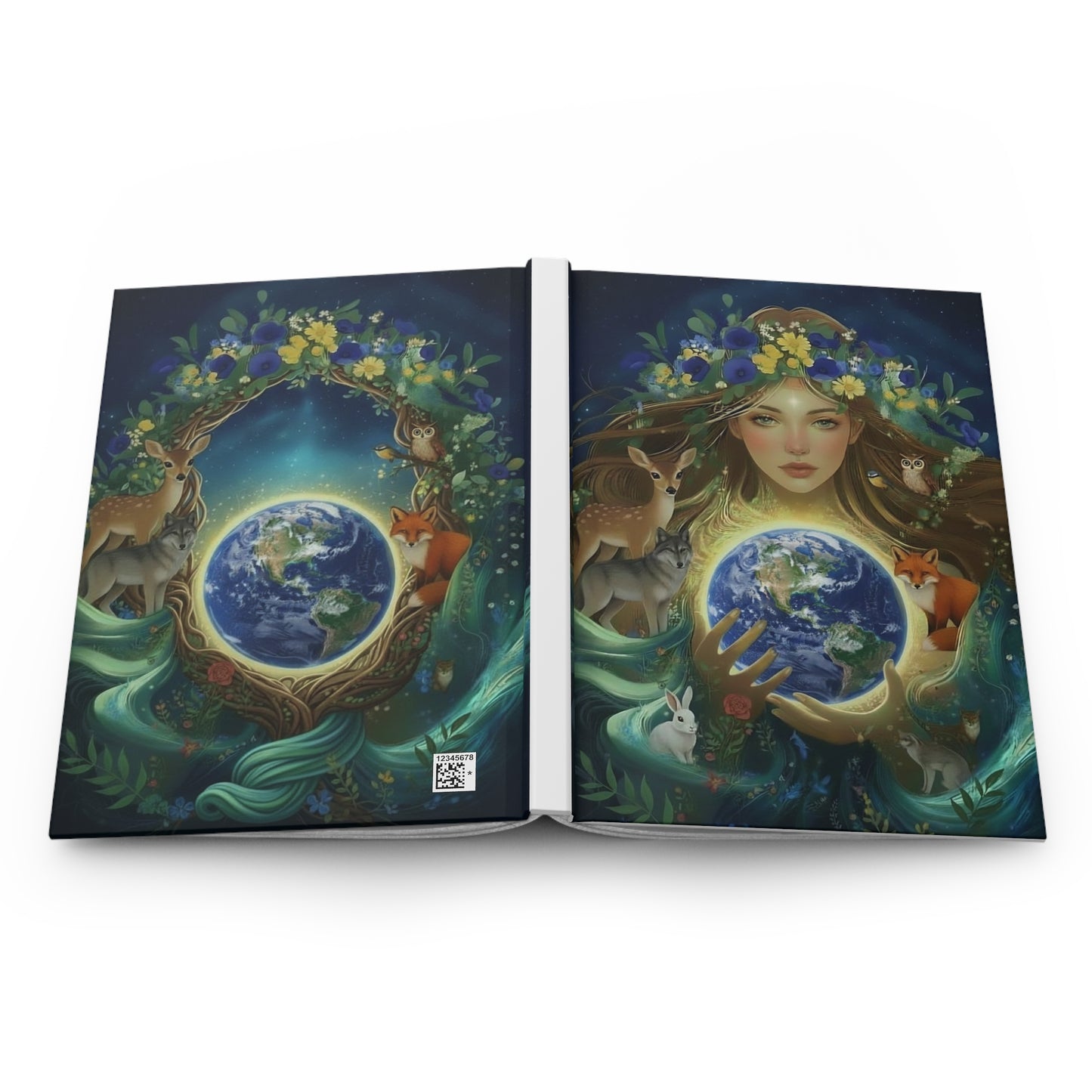 Gaia_Earth_Goddess_Hardcover_Journal - Lying flat showing both front and back cover