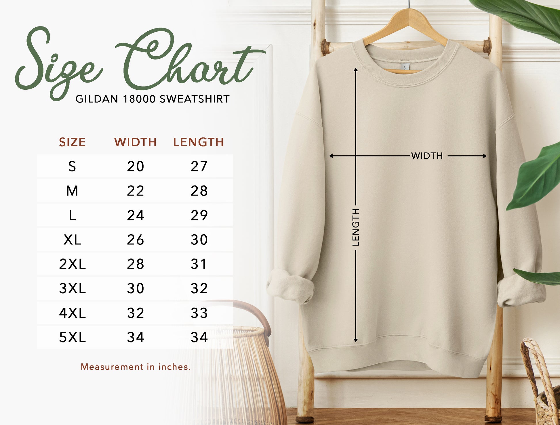 Gildan 18000 Size Chart - Hanging Sweatshirt, Sand Color