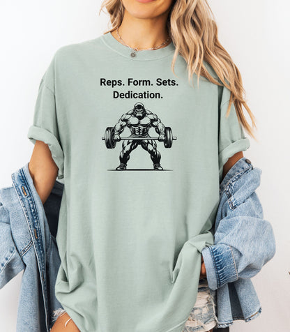 Reps Form Sets Dedication Gym T-Shirt, Gym Workout Tee