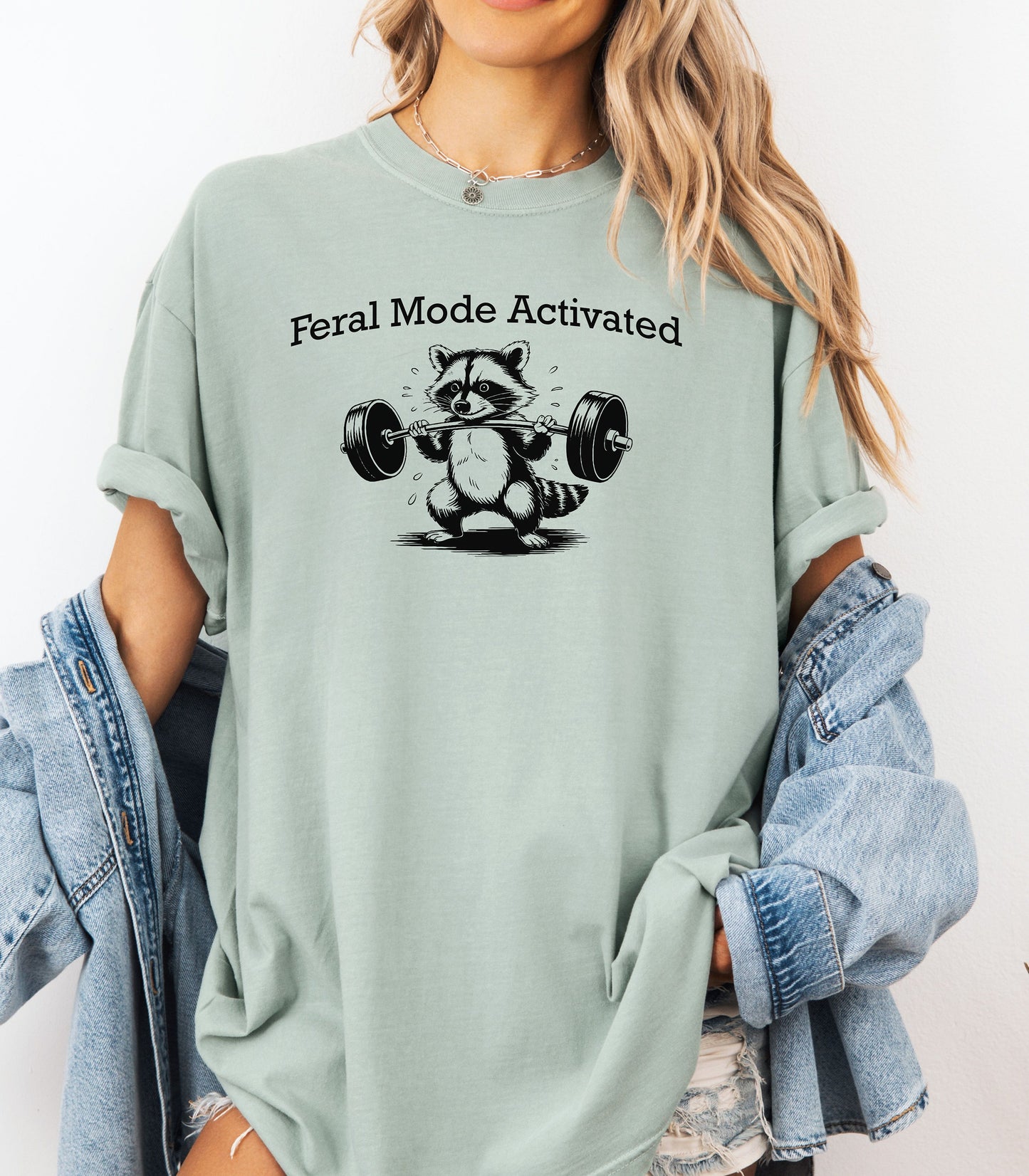 Feral Mode Activated T-Shirt, Raccoon Weightlifting Graphic Tee