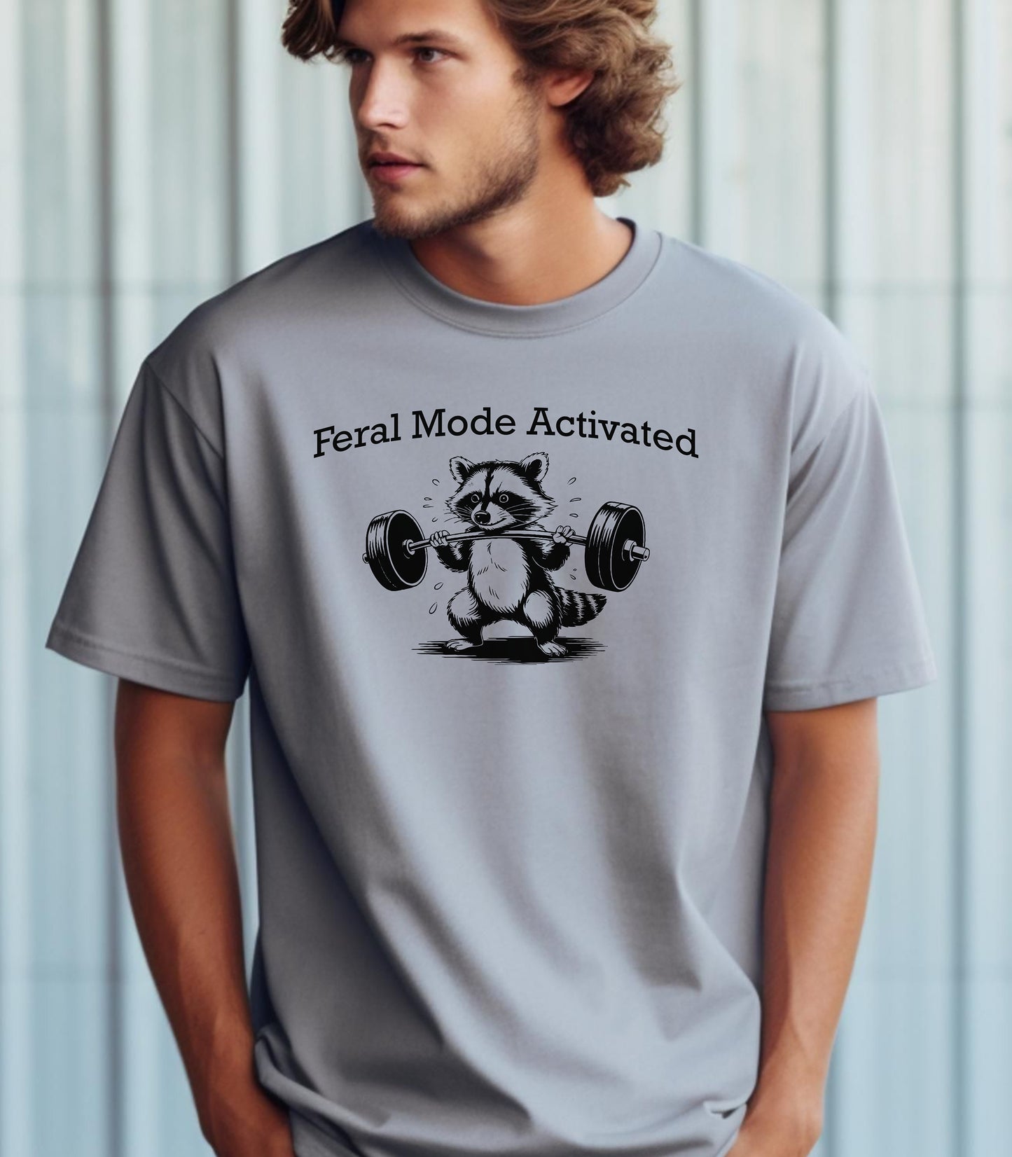 Feral Mode Activated T-Shirt, Raccoon Weightlifting Graphic Tee
