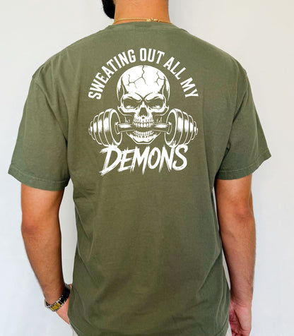 Sweating Out All My Demons T-Shirt, Skull & Barbell Gym Tee
