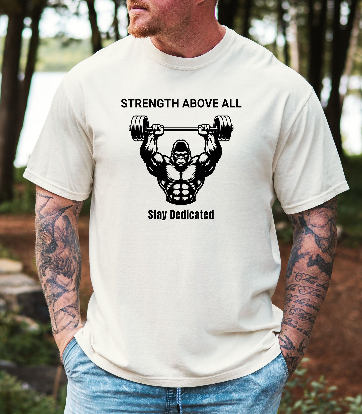 Strength Above All graphic T-shirt, Weightlifting Gym Workout Tee