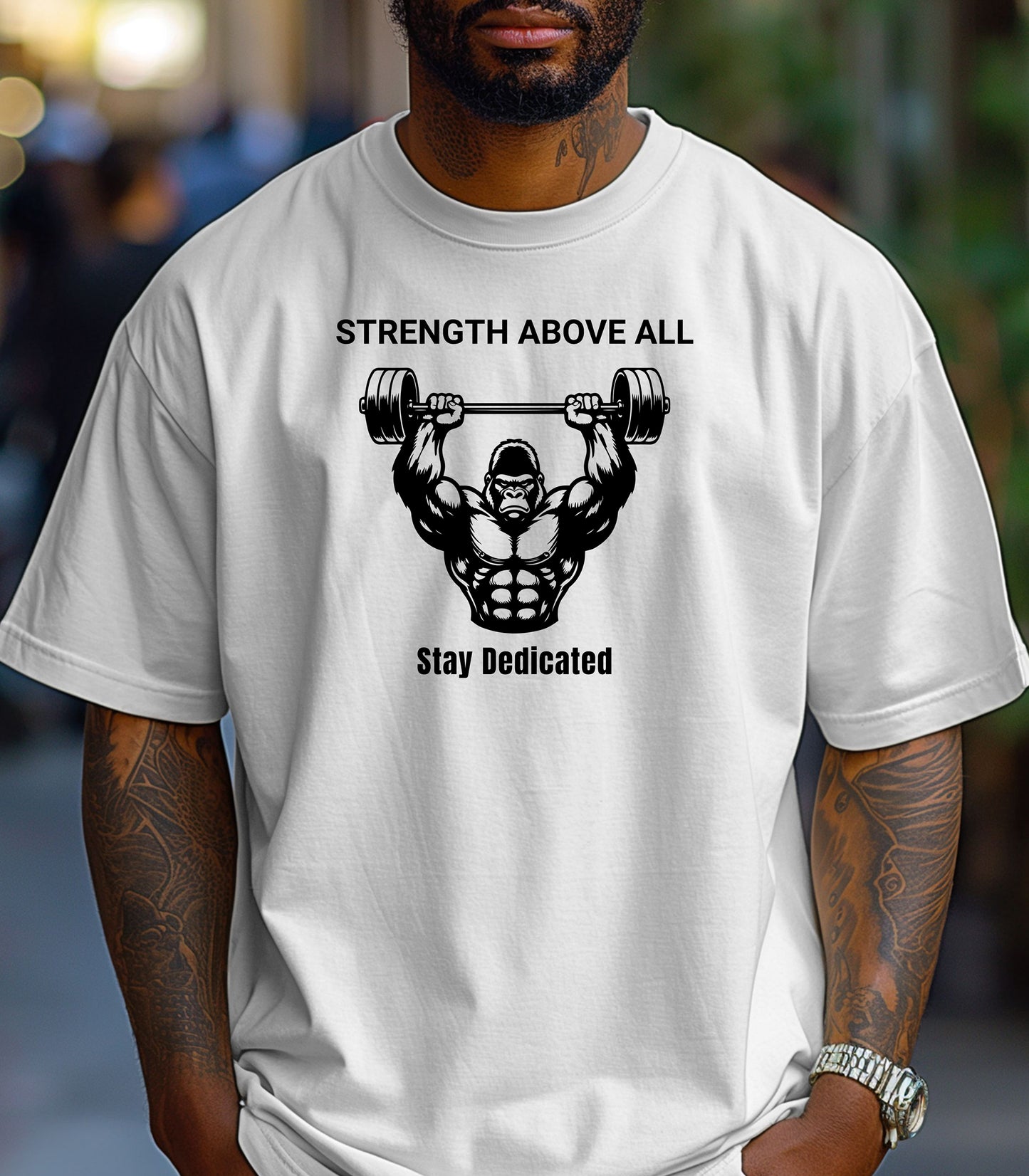 Strength Above All graphic T-shirt, Weightlifting Gym Workout Tee