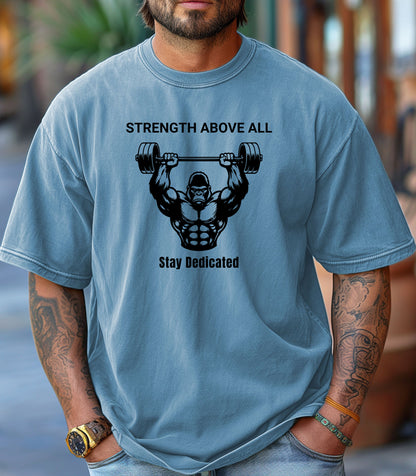 Strength Above All graphic T-shirt, Weightlifting Gym Workout Tee