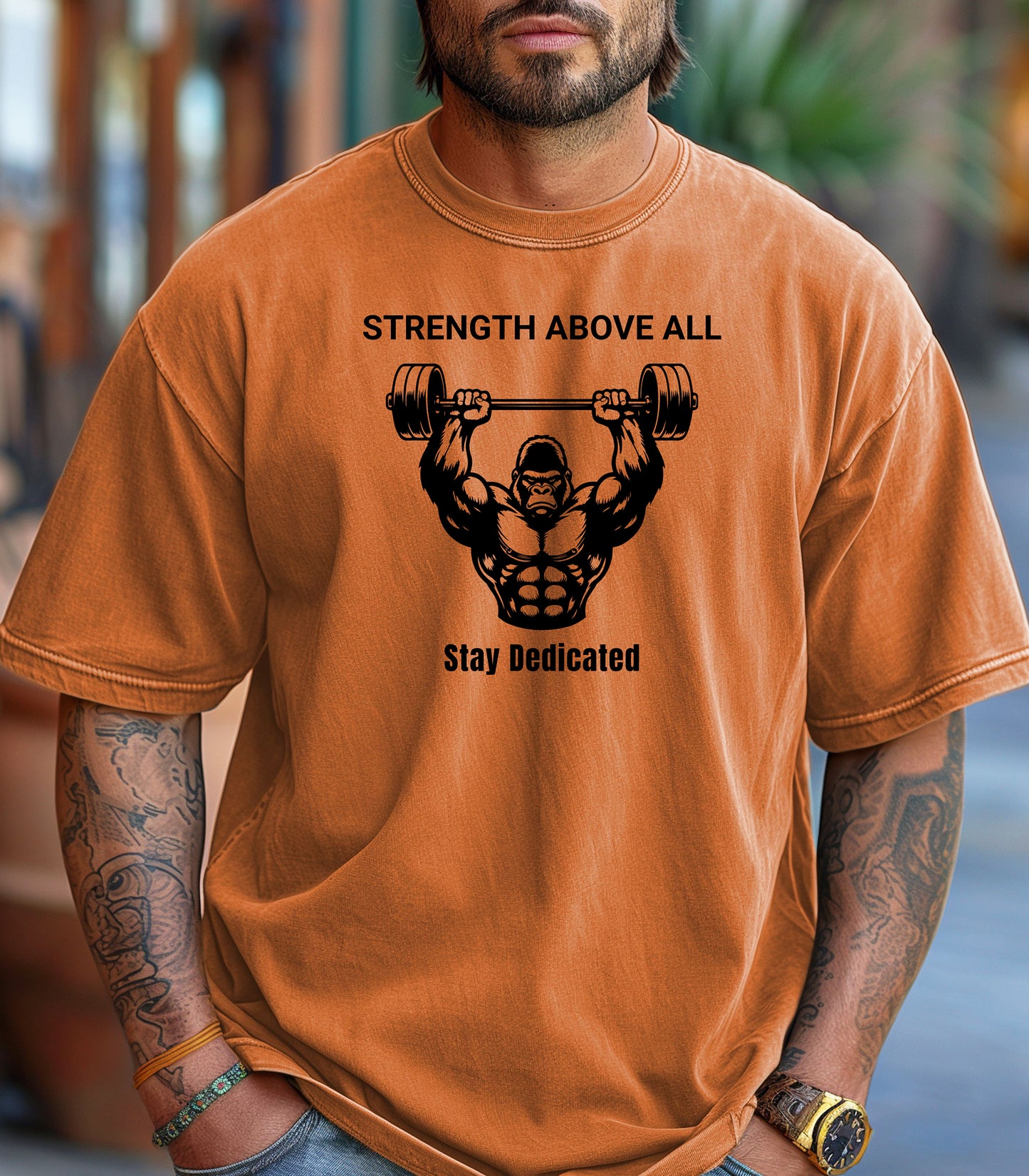 Strength Above All graphic T-shirt, Weightlifting Gym Workout Tee