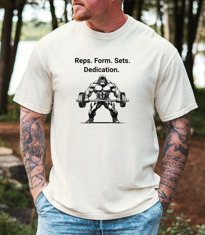 Reps Form Sets Dedication Gym T-Shirt, Gym Workout Tee