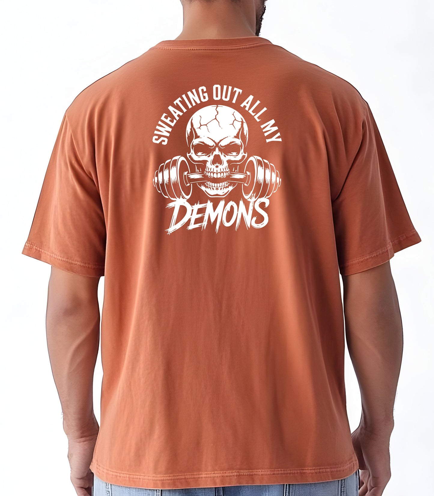 Sweating Out All My Demons T-Shirt, Skull & Barbell Gym Tee