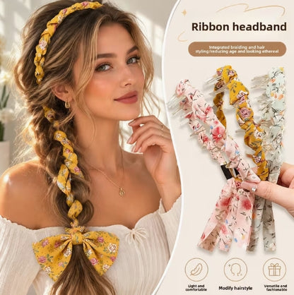 Floral Braided Ribbon Headband, Boho Hair Accessory